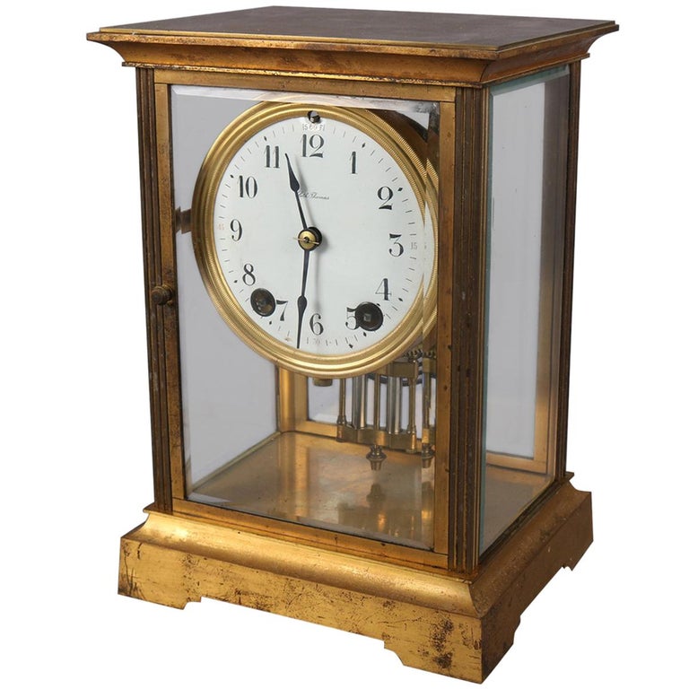 Antique Seth Thomas Gilt Crystal Regulator Mantel Clock, circa 1900 at