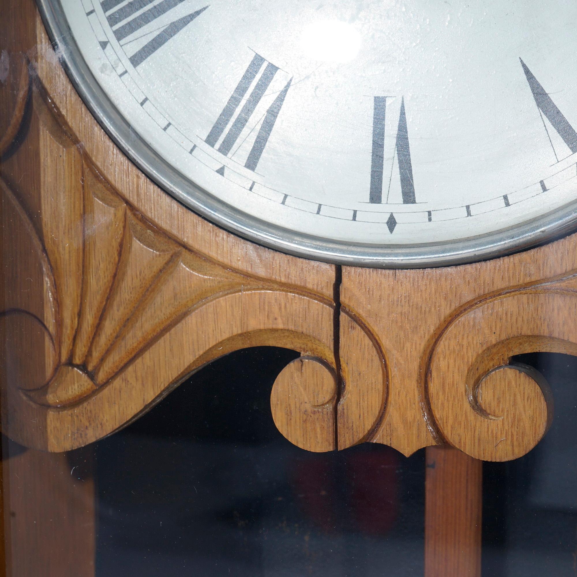 Antique Seth Thomas Oak Regulator Wall Clock Circa 1900 2