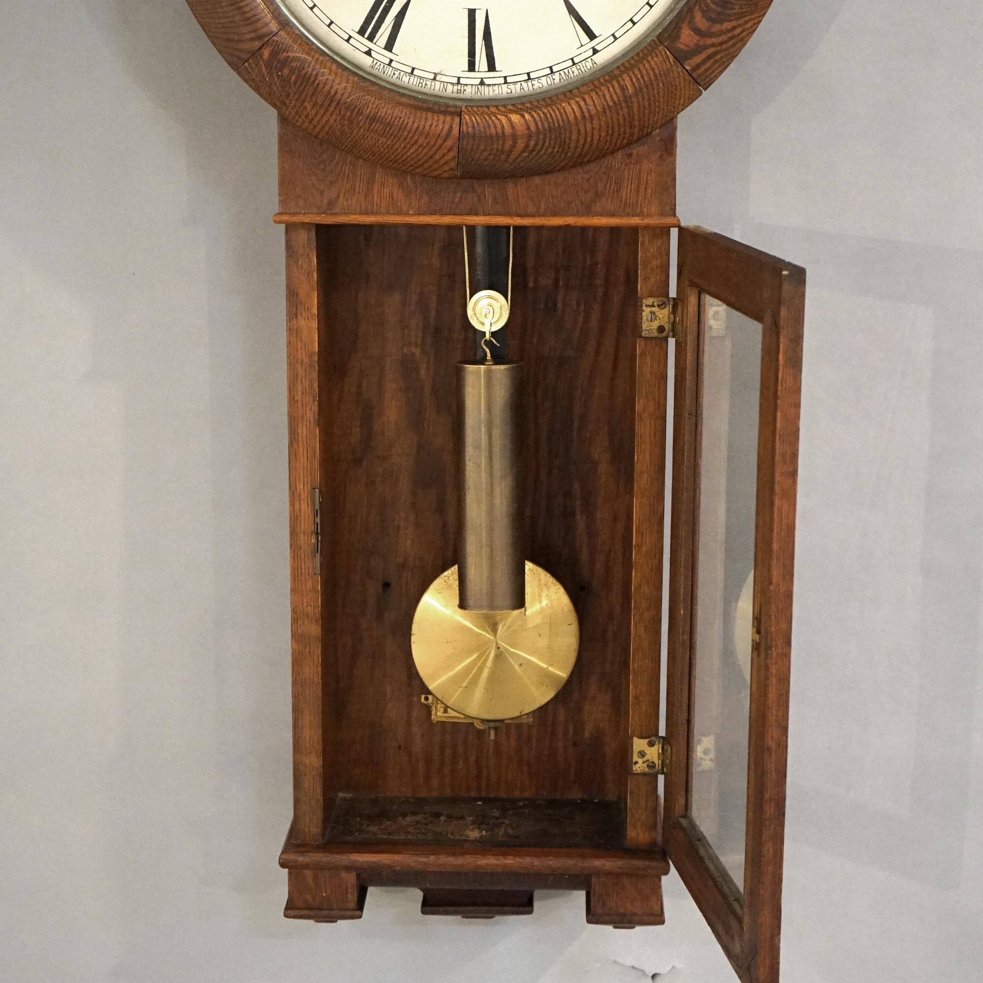 Antique Seth Thomas Oak Regulator Wall Clock Circa 1900 2