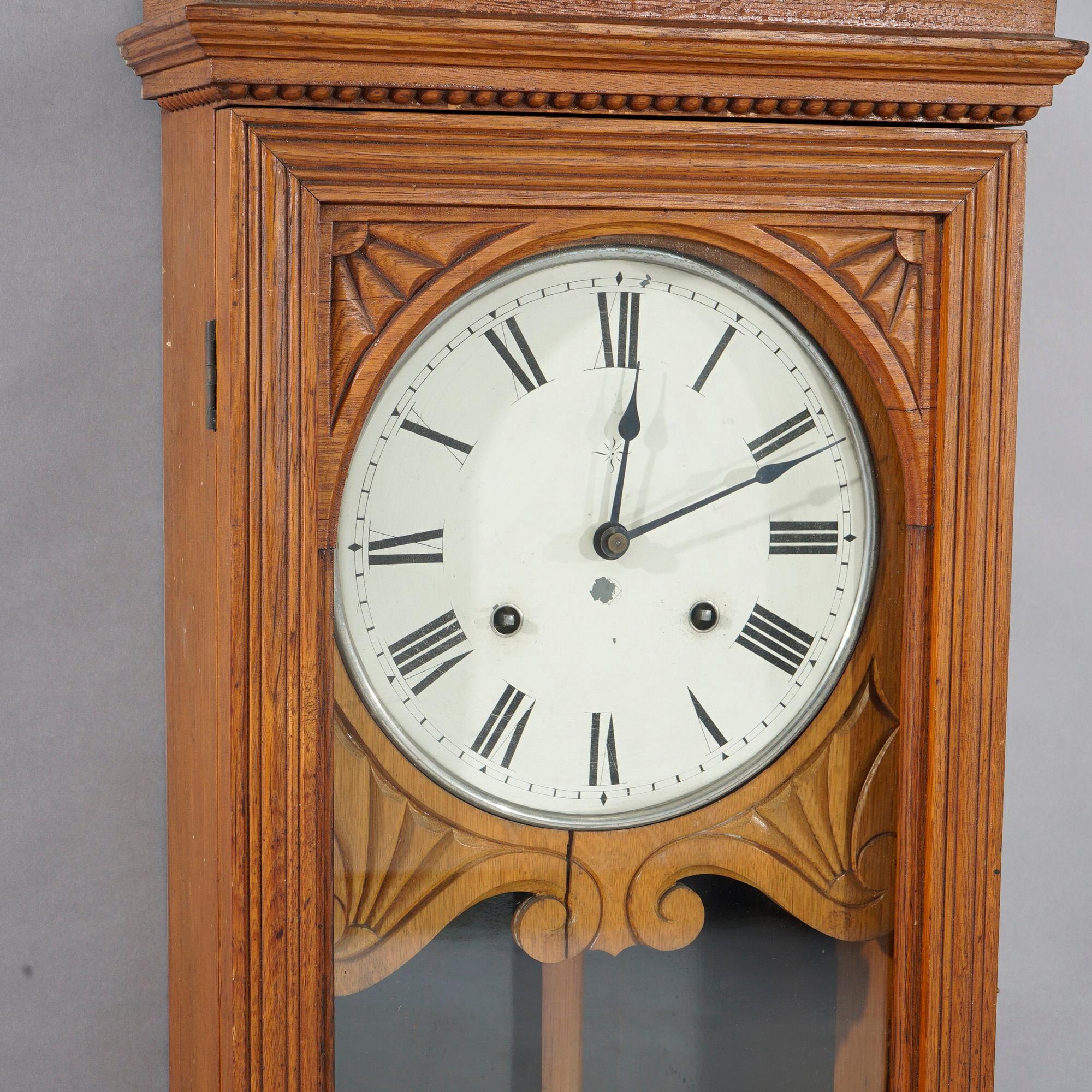 American Antique Seth Thomas Oak Regulator Wall Clock Circa 1900
