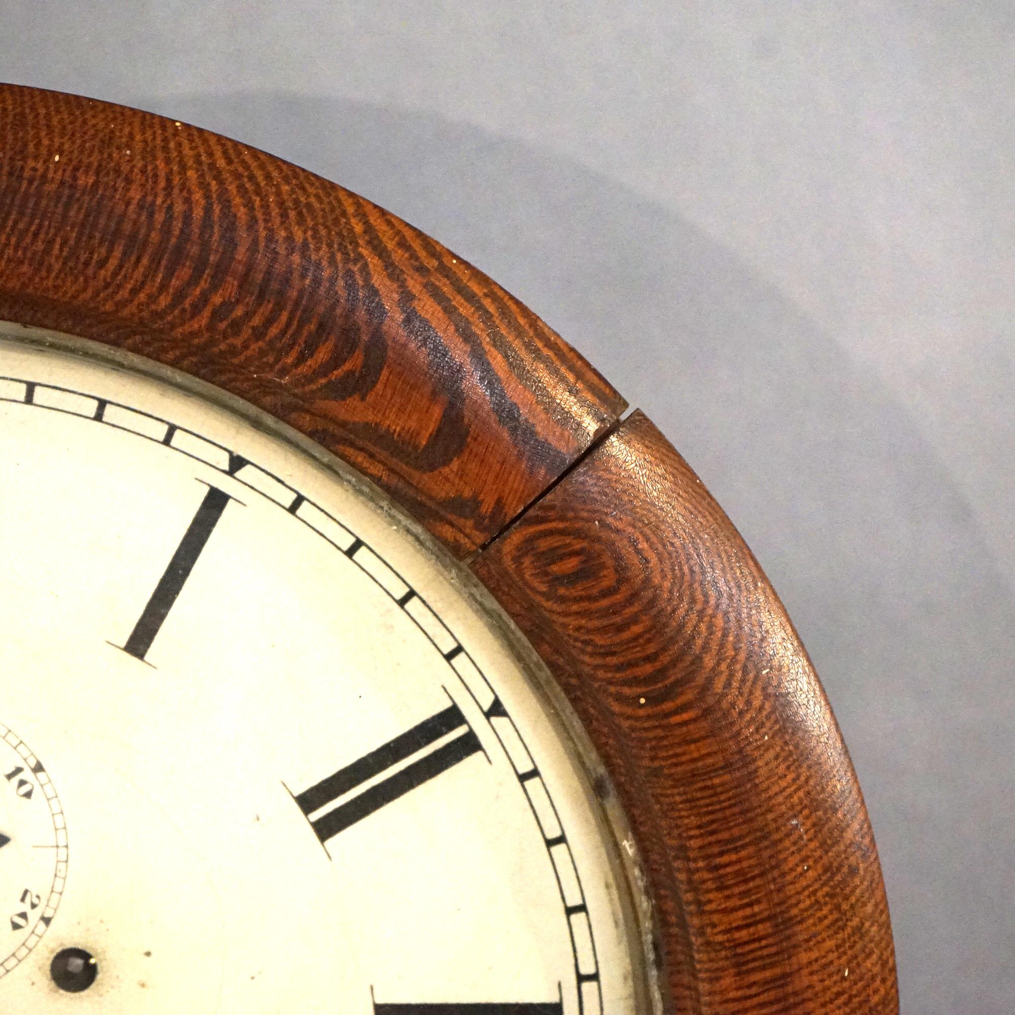 Antique Seth Thomas Oak Regulator Wall Clock Circa 1900 In Good Condition In Big Flats, NY