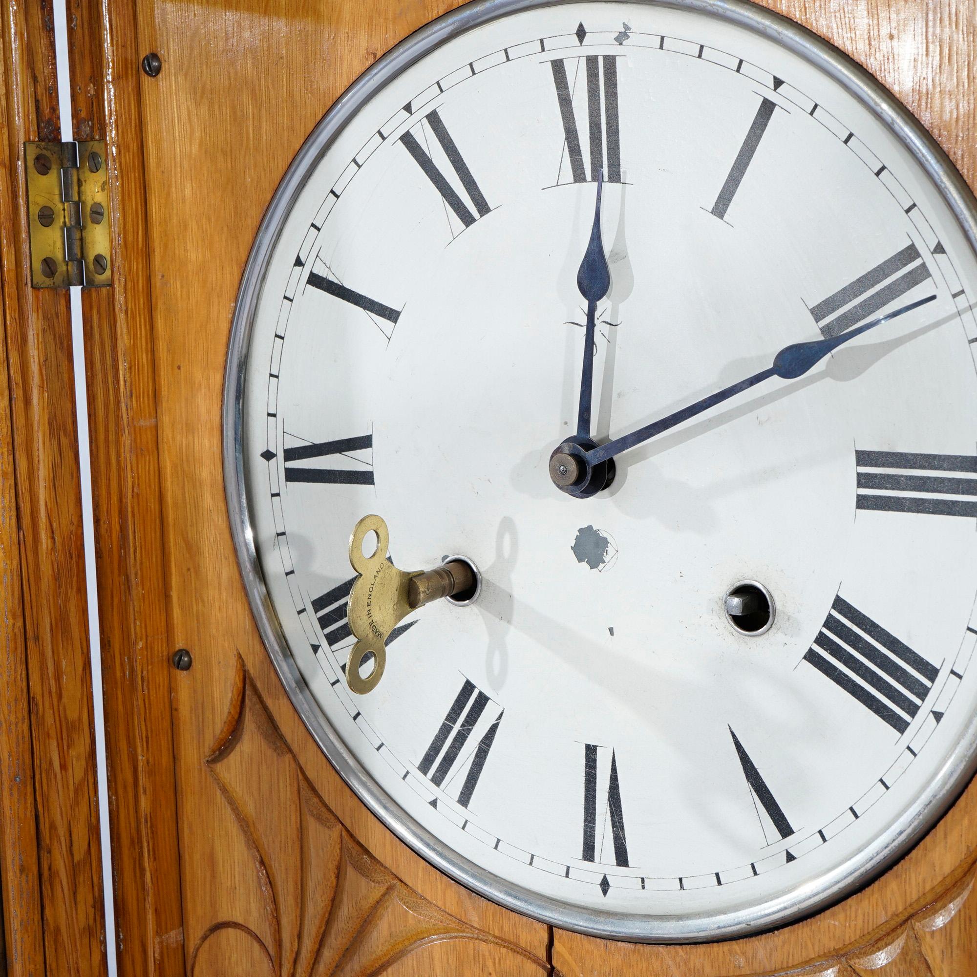 20th Century Antique Seth Thomas Oak Regulator Wall Clock Circa 1900