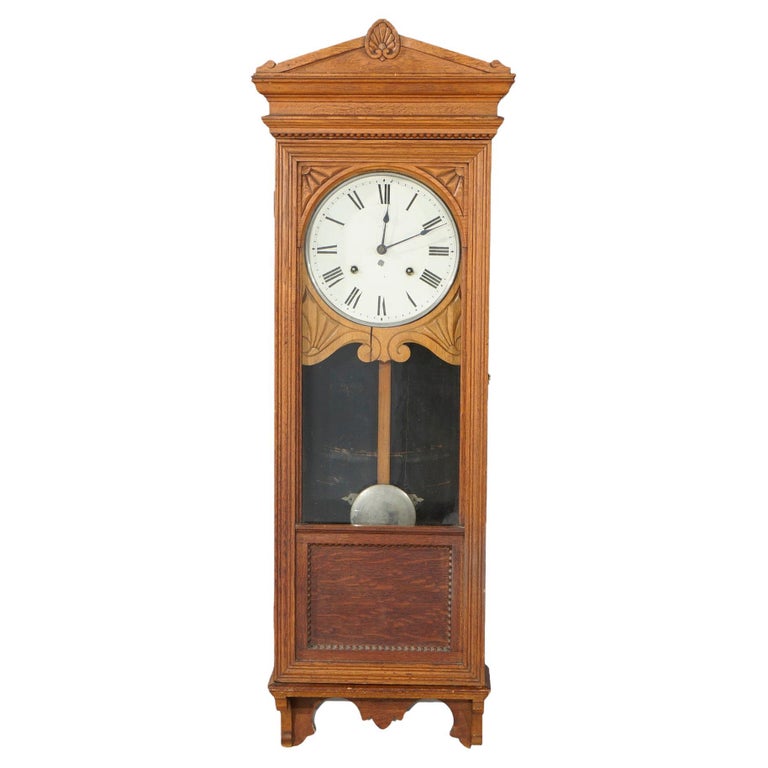 Antique Seth Thomas Oak Regulator Wall Clock Circa 1900 For Sale at 1stDibs