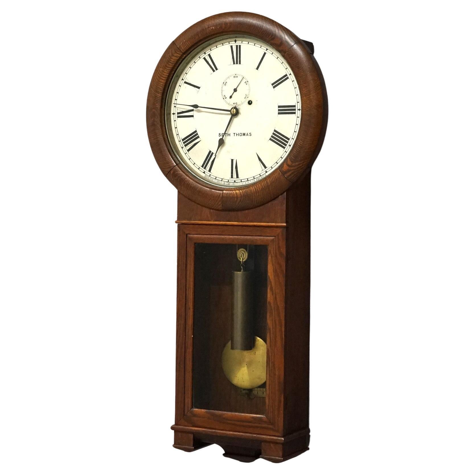 Antique Seth Thomas Oak Regulator Wall Clock Circa 1900