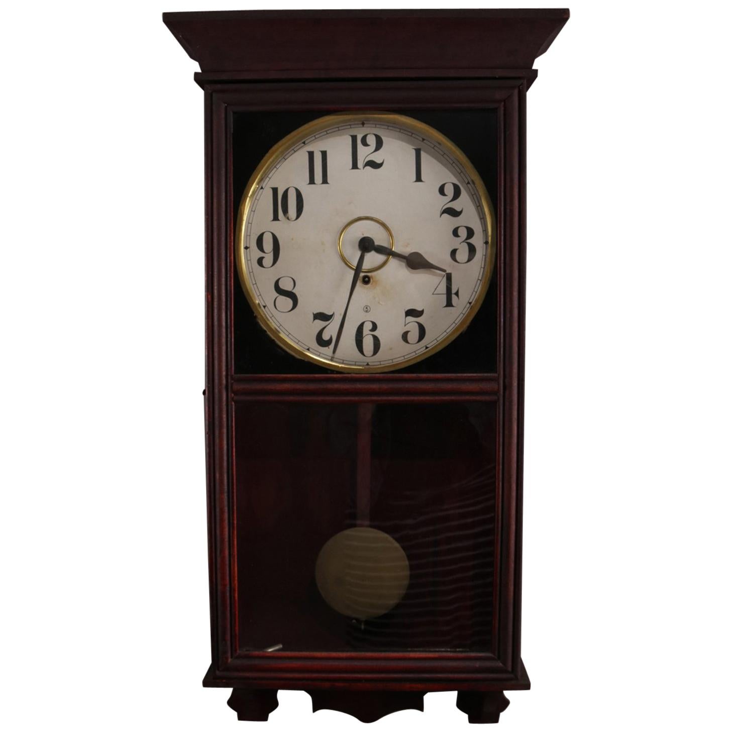 Antique Seth Thomas School Mahogany Regulator Wall Clock by Gilbert Clock Co.