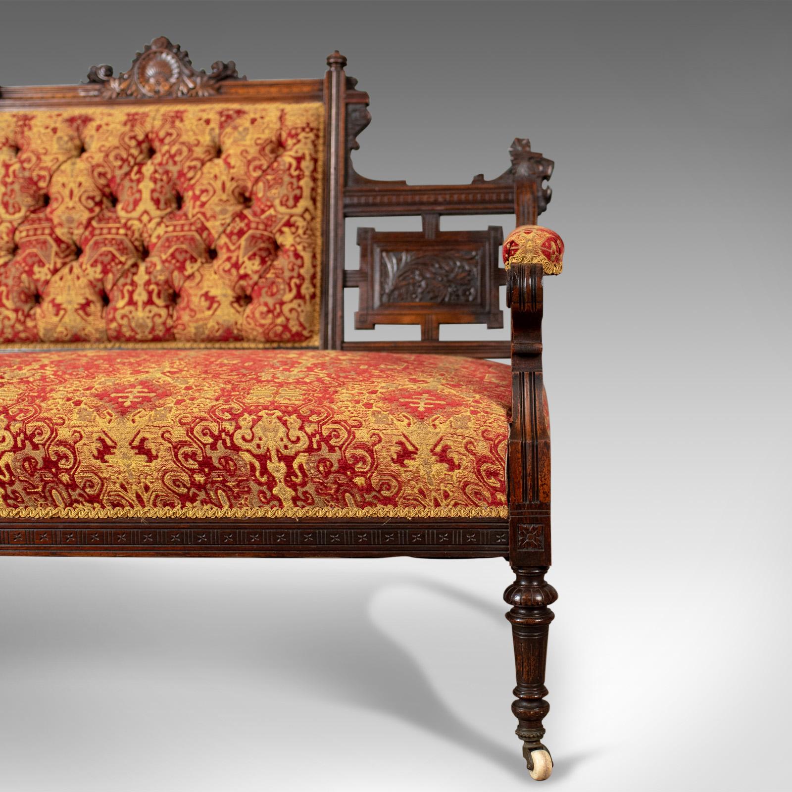 High Victorian Antique Settee, Victorian Button Back Sofa, Walnut, 19th Century, circa 1880