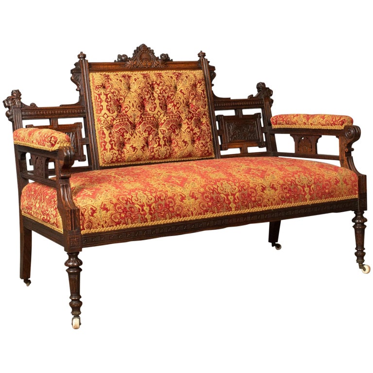 Antique Settee, Victorian Button Back Sofa, Walnut, 19th Century, circa