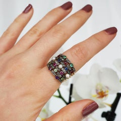 Antique Seven Row Multi-Gemstone Harem Ring In 18 Carat Gold, Circa 1910