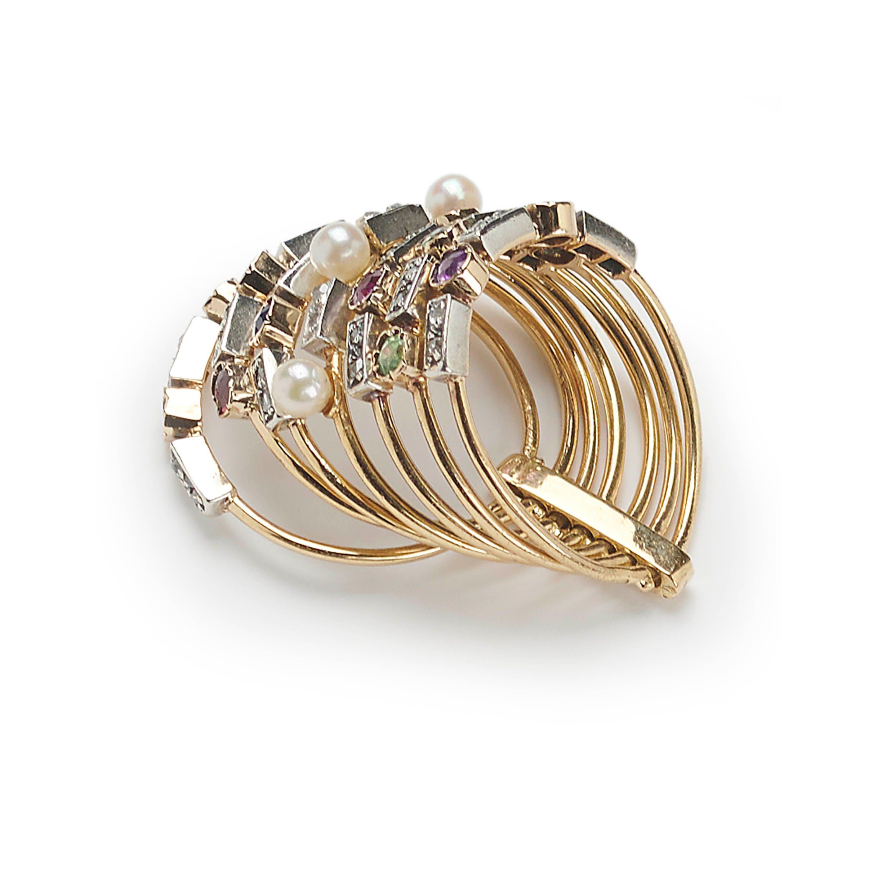 Victorian Antique Seven Row Multi-Gemstone Harem Ring In 18 Karat Gold, Circa 1910 For Sale