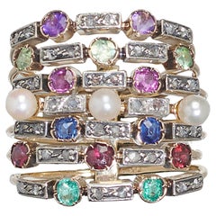 Antique Seven Row Multi-Gemstone Harem Ring In 18 Karat Gold, Circa 1910