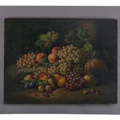 Antique Severin Roesen School Oil on Canvas Fruit Still Life Painting