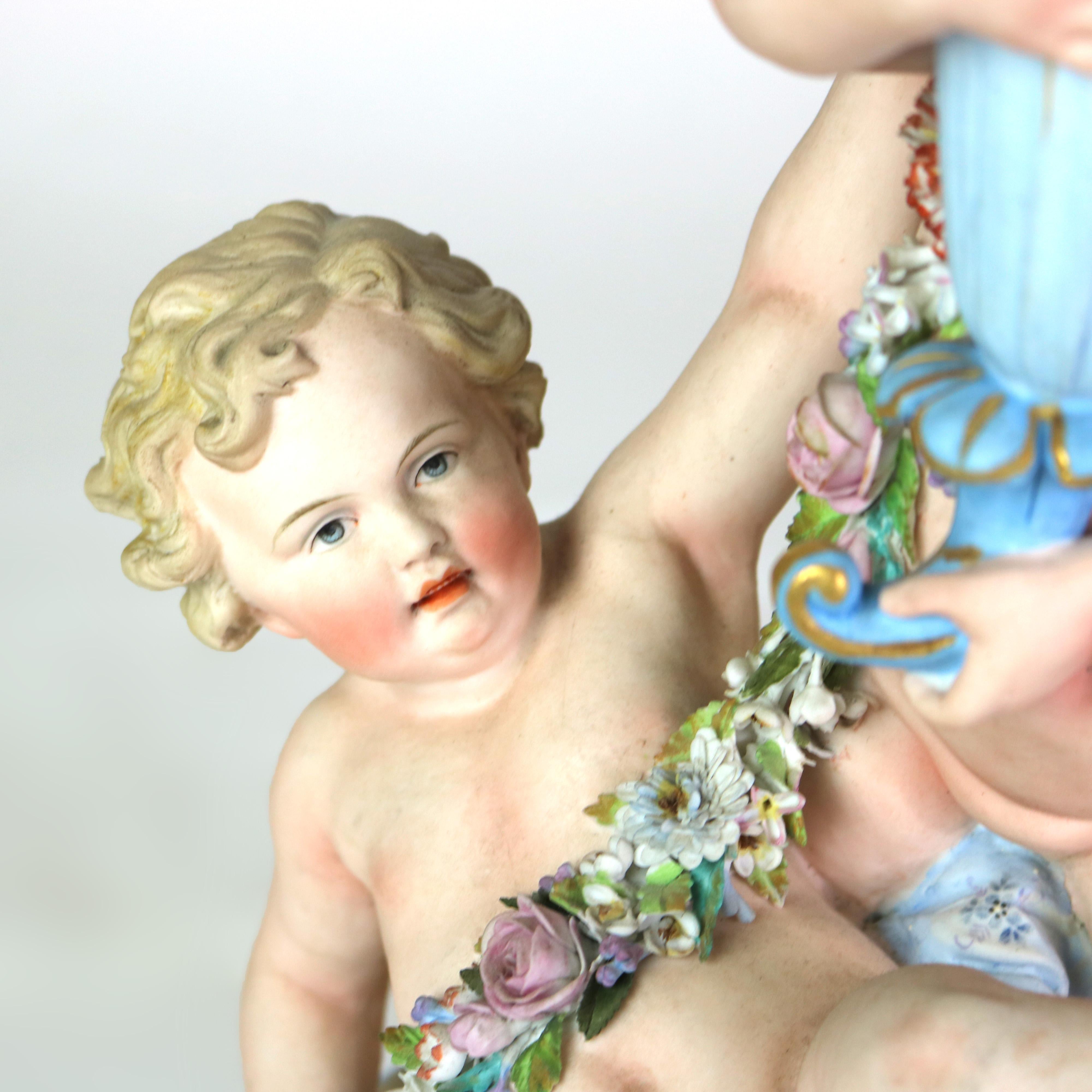 19th Century Antique Sevres attr Rococo Figural Bisque Porcelain Centerpiece C1880