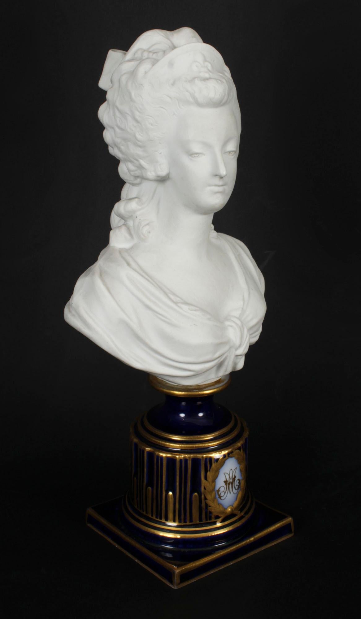French Antique Sevres Bisque Porcelain Bust Marie Antoinette 19th Century For Sale