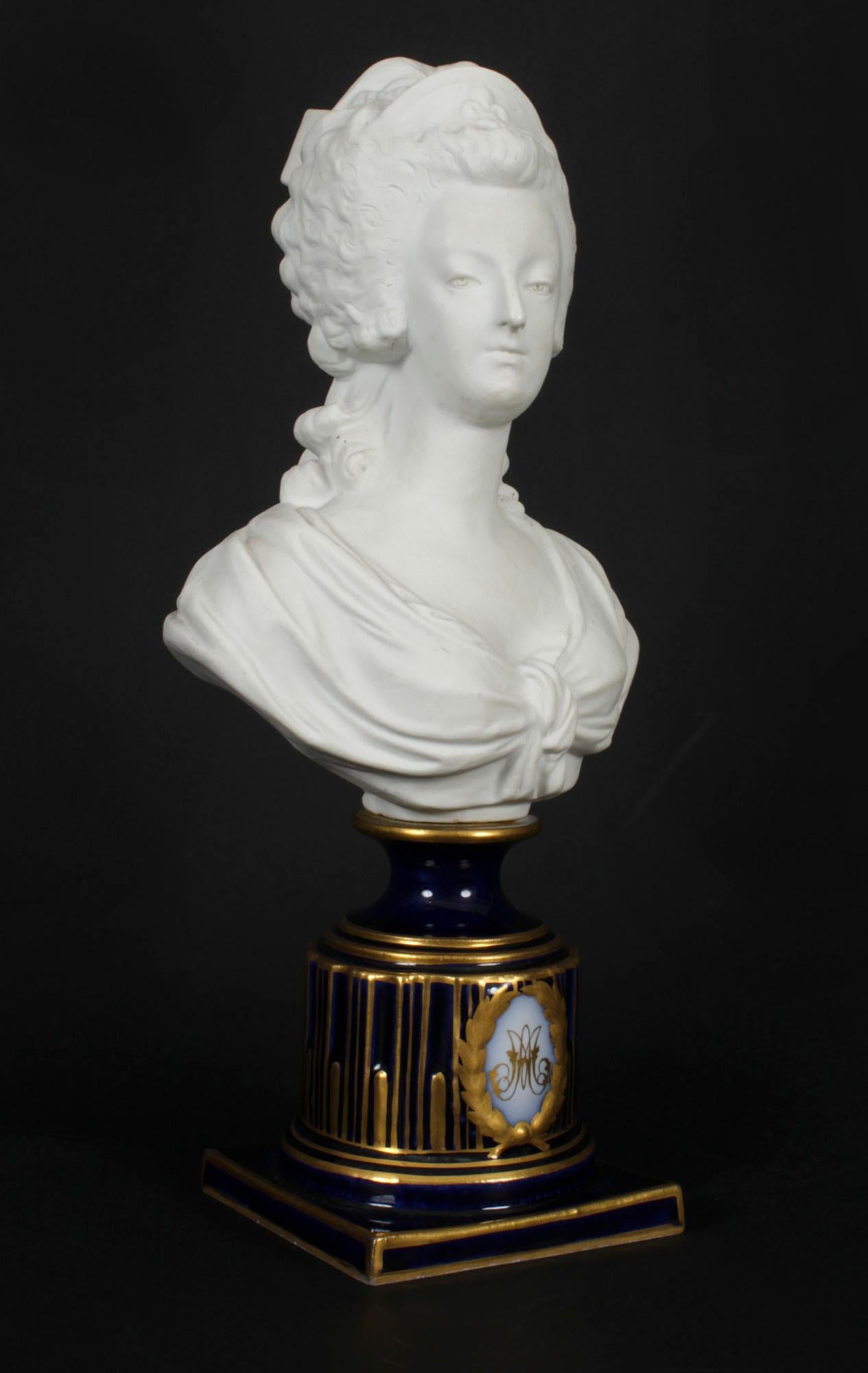 Late 19th Century Antique Sevres Bisque Porcelain Bust Marie Antoinette 19th Century For Sale
