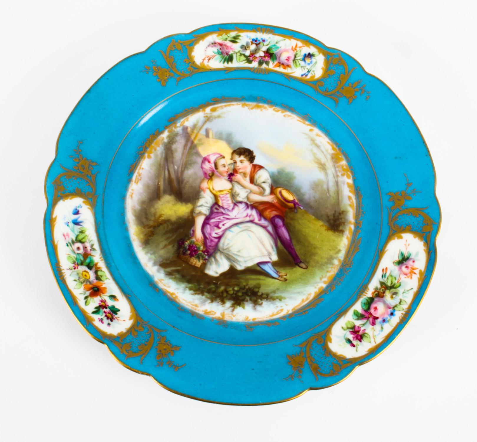 Antique Sevres Blue Celeste Porcelain Plate, 19th Century 4