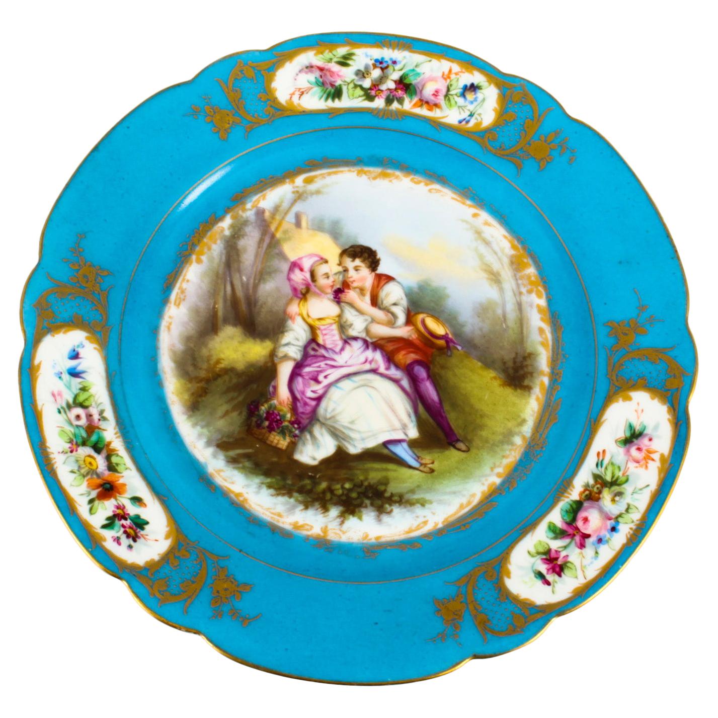 Ancienne assiette en porcelaine bleu céleste de Sèvres, 19ème siècle
