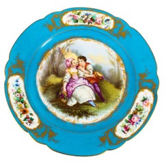 Antiker Sevres-Porzellanteller mit blauem Celeste-Muster, 19. Jahrhundert