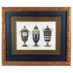 Antique Sèvres Blue-Ground Covered Vases Gilt Chromolithograph After Garnier