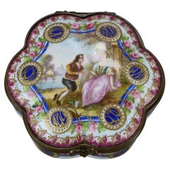 Antique Sevres Enameled Porcelain Jewelry Box with Courting Scene C1880 Antique Sevres Enameled Porcelain Jewelry Box with Courting Scene C1880