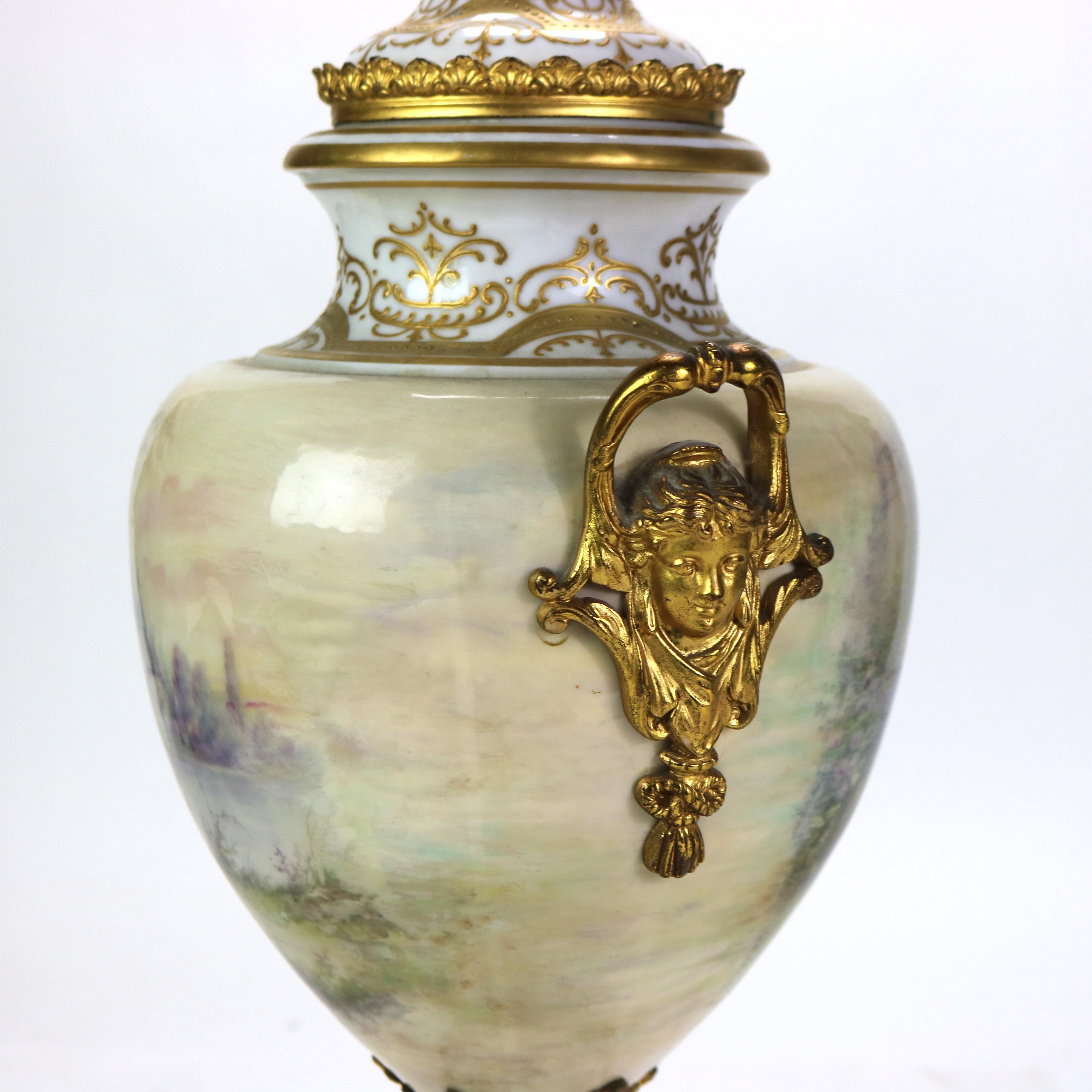 Antique Sevres Gilt & Ormolu Scenic Porcelain Urn with Cover Signed C1890 6
