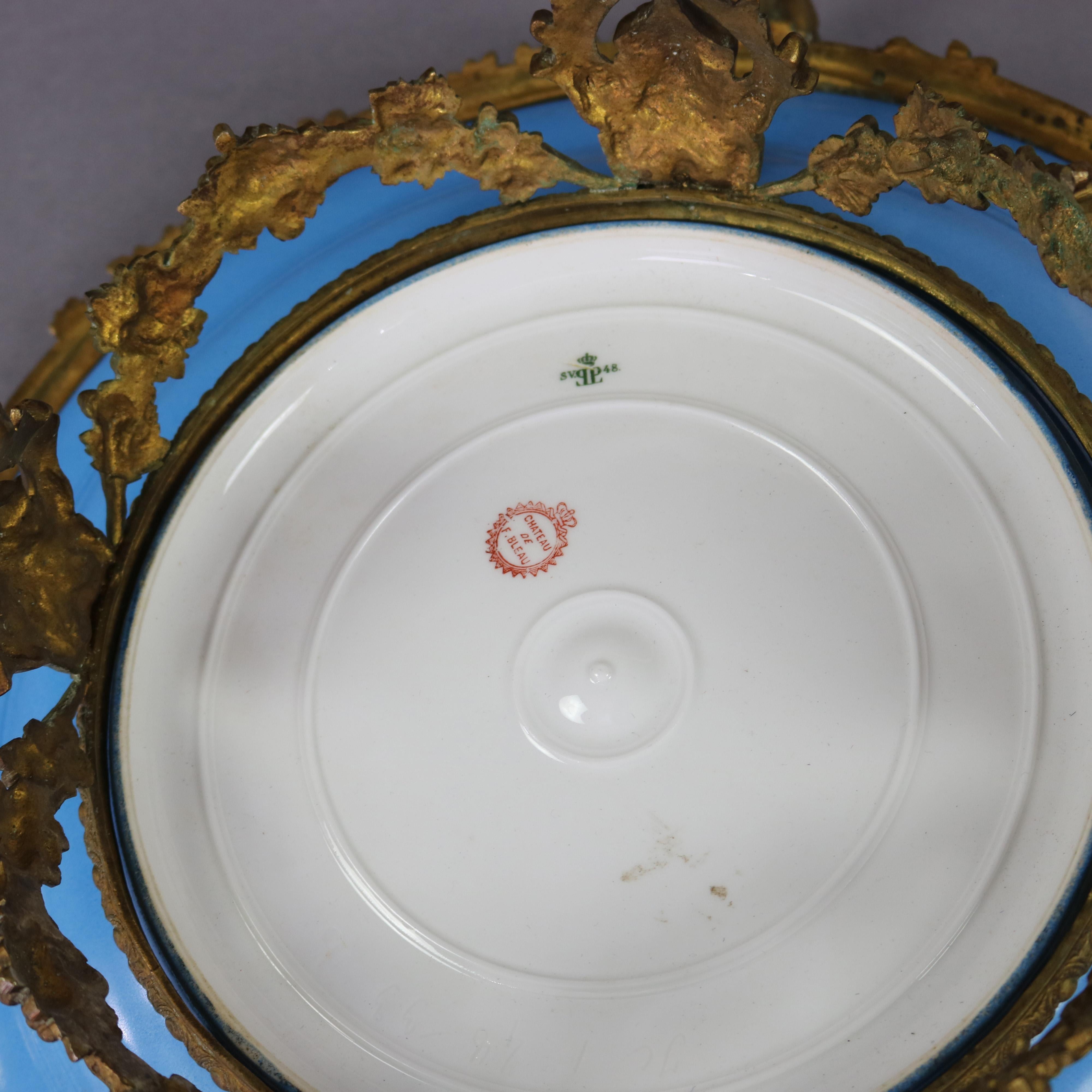Antique Sevres Hand Painted and Gilt Pictorial Porcelain and Ormolu Charger In Good Condition In Big Flats, NY