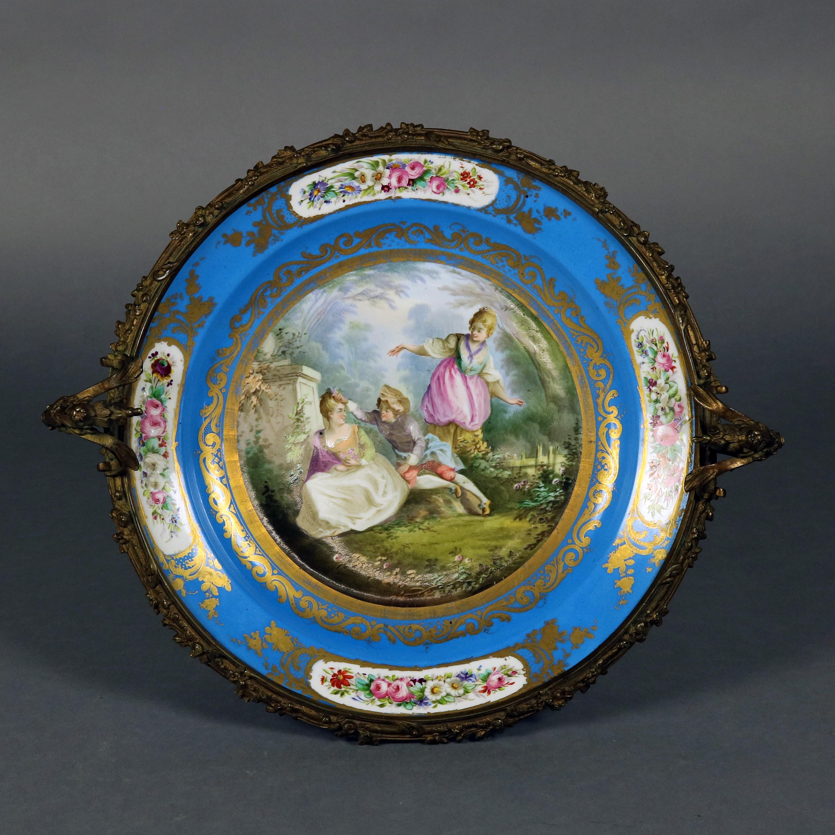 Antique Sevres Hand Painted and Gilt Pictorial Porcelain and Ormolu Charger 2
