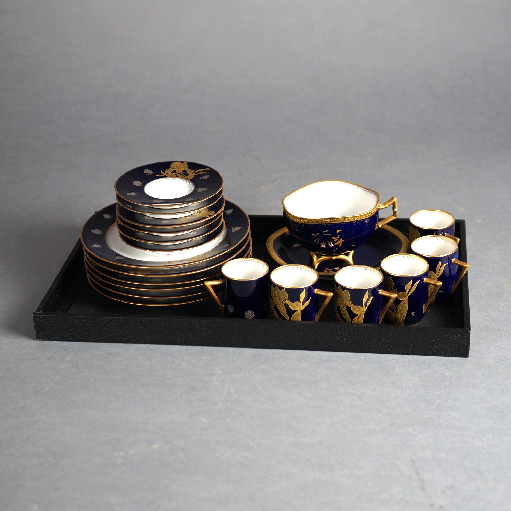 Antique Sevrés Japonisme Gilt Porcelain 20 Piece Demitasse Set with Lilies C1900 10