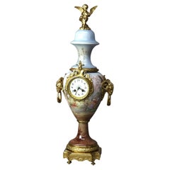 Antique Sevres Louis XIV Style Porcelain, Figural Ormolu & Gilt Bronze Clock Urn