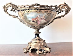 Antique Sevres Ormolu-Mounted and Hand Painted Porcelain Centerpiece or Compote