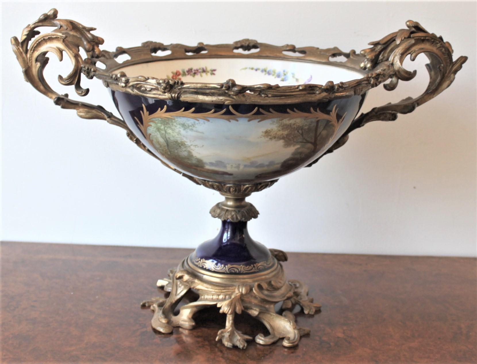 Hand-Crafted Antique Sevres Ormolu-Mounted and Hand Painted Porcelain Centerpiece or Compote