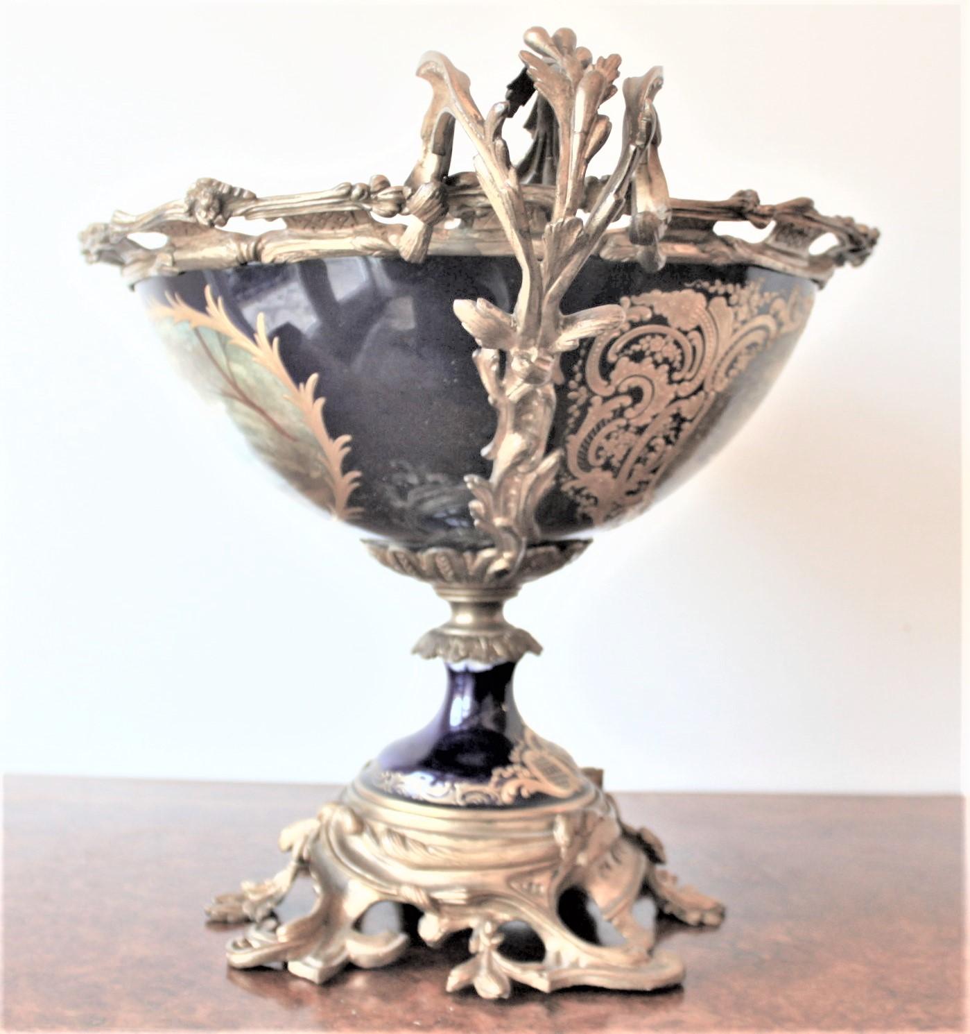 Antique Sevres Ormolu-Mounted and Hand Painted Porcelain Centerpiece or Compote In Fair Condition In Hamilton, Ontario