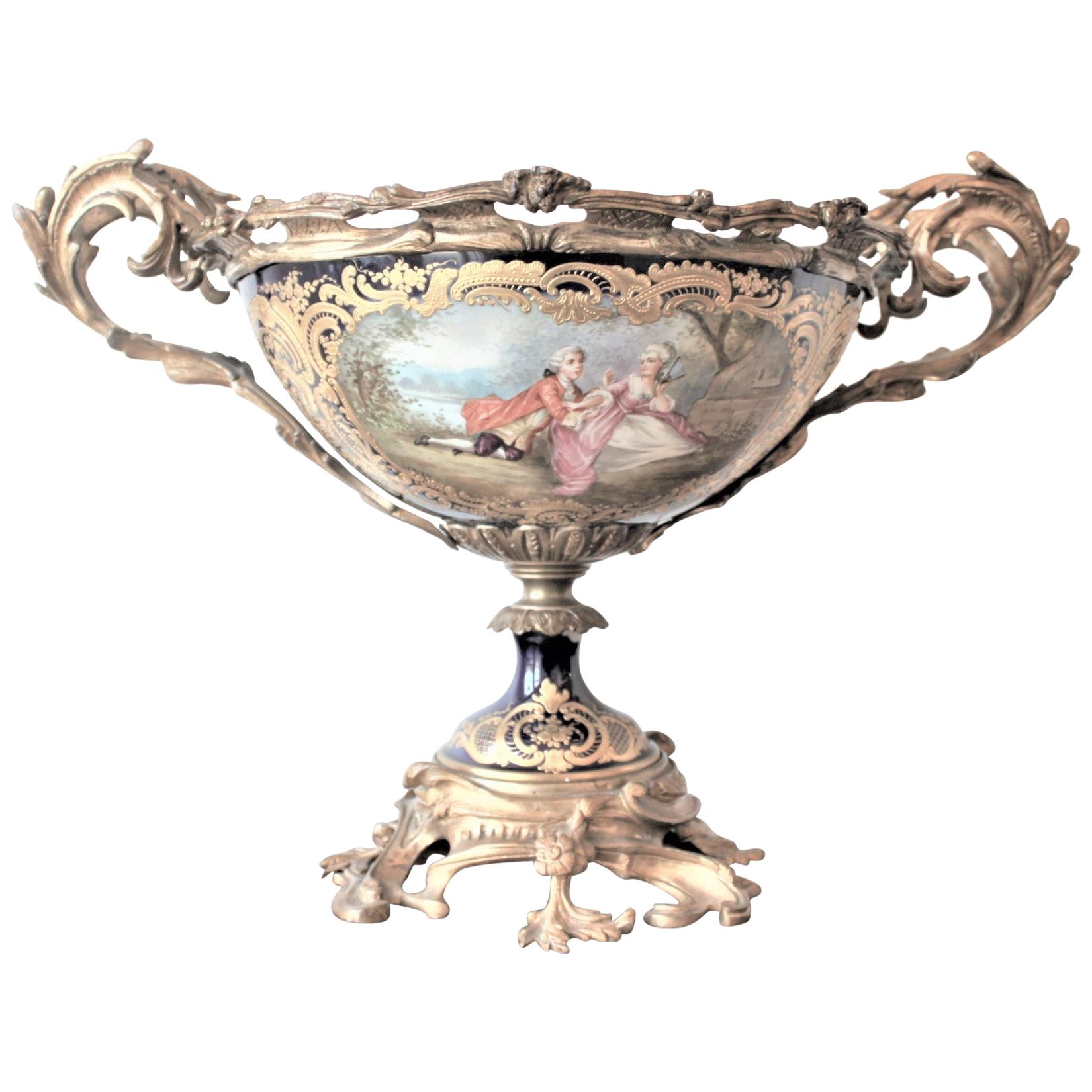 Antique Sevres Ormolu-Mounted and Hand Painted Porcelain Centerpiece or Compote