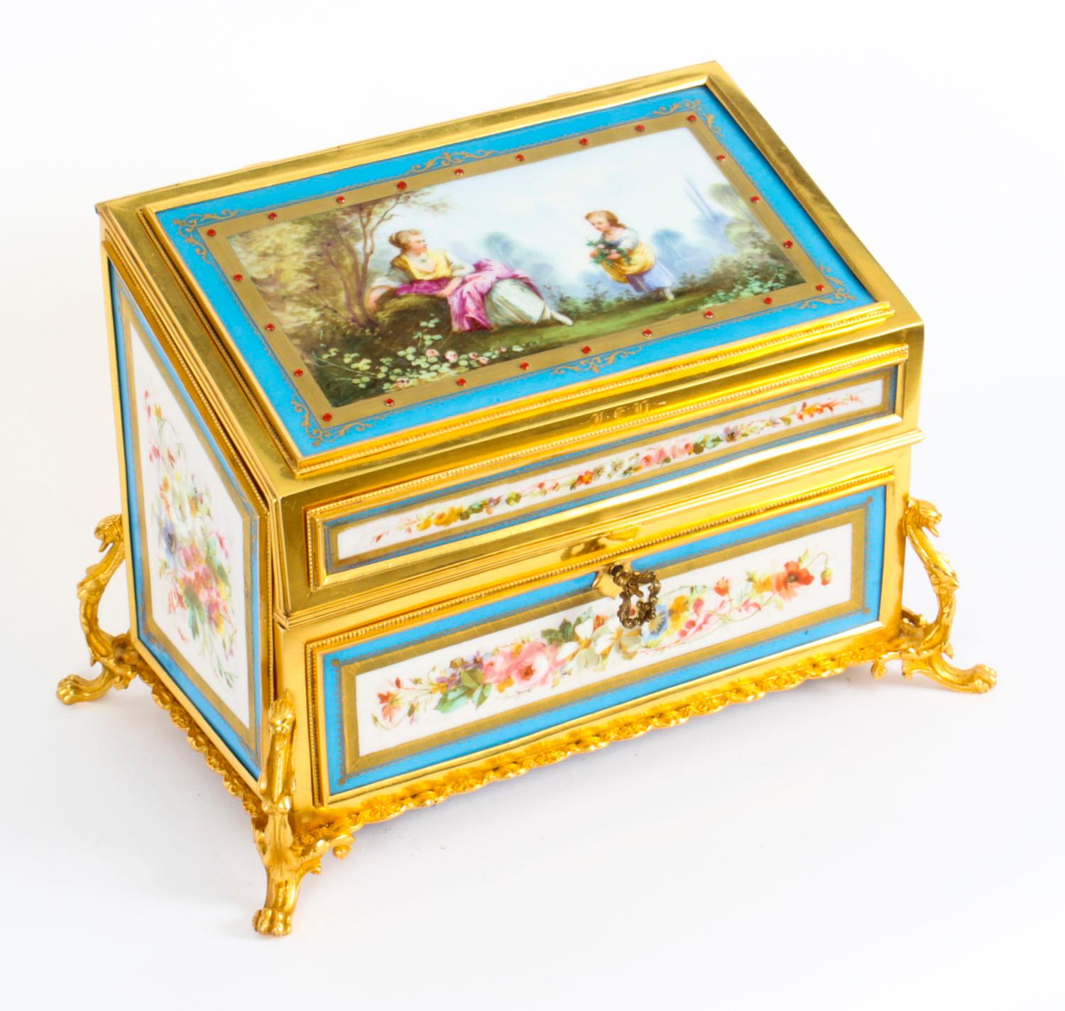 Antique Sevres Porcelain Desktop Correspondence Casket Stationery Box For Sale 11