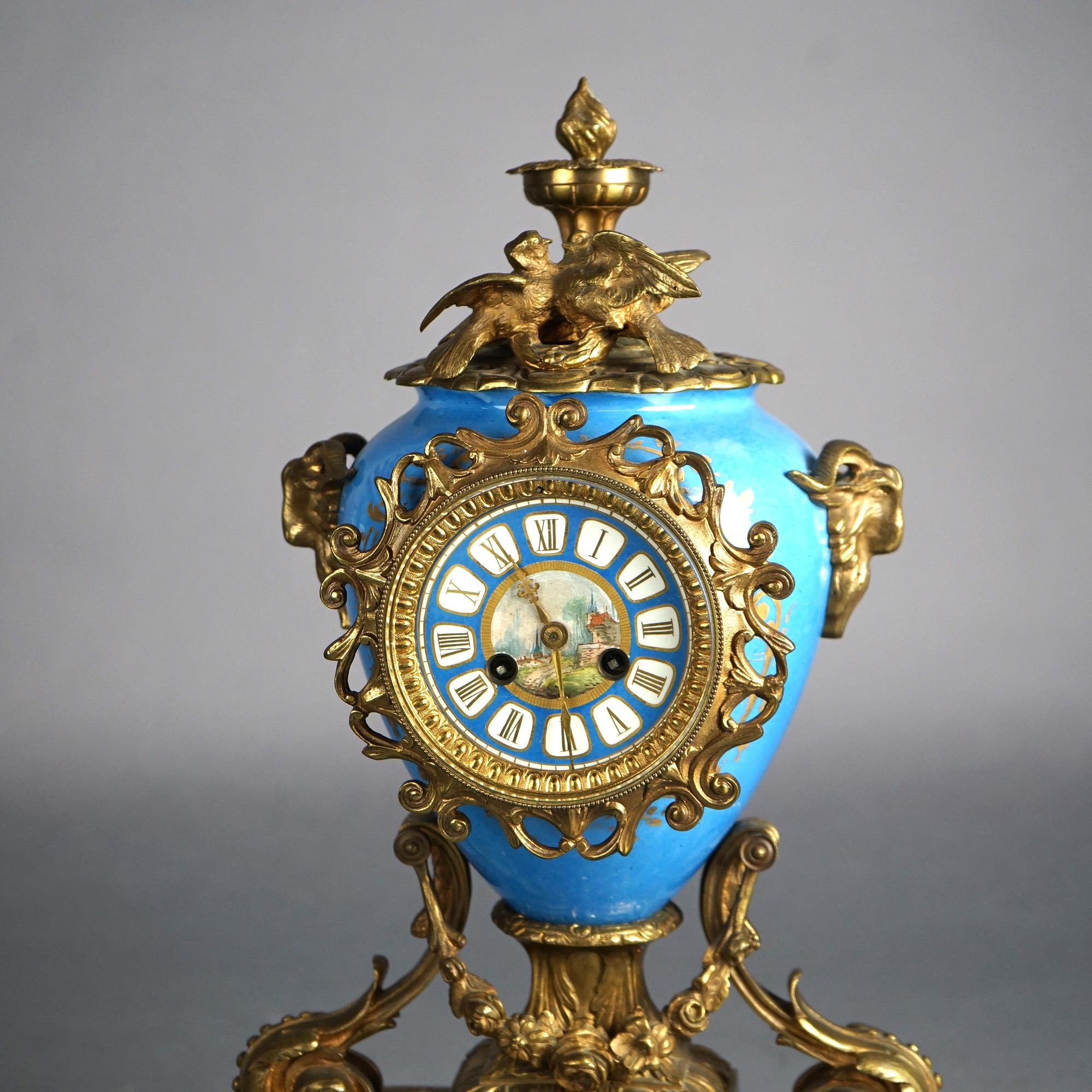 Antique Sevres Porcelain & Figural Cherub Cast Bronze Mounted Mantle Clock C1880 6