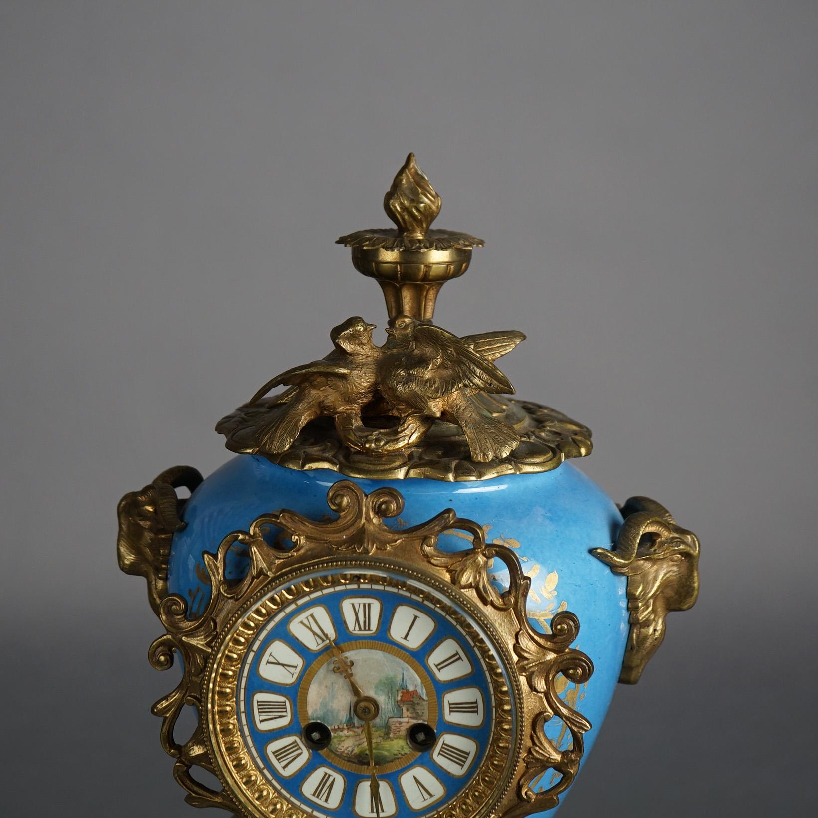 Antique Sevres Porcelain & Figural Cherub Cast Bronze Mounted Mantle Clock C1880 7