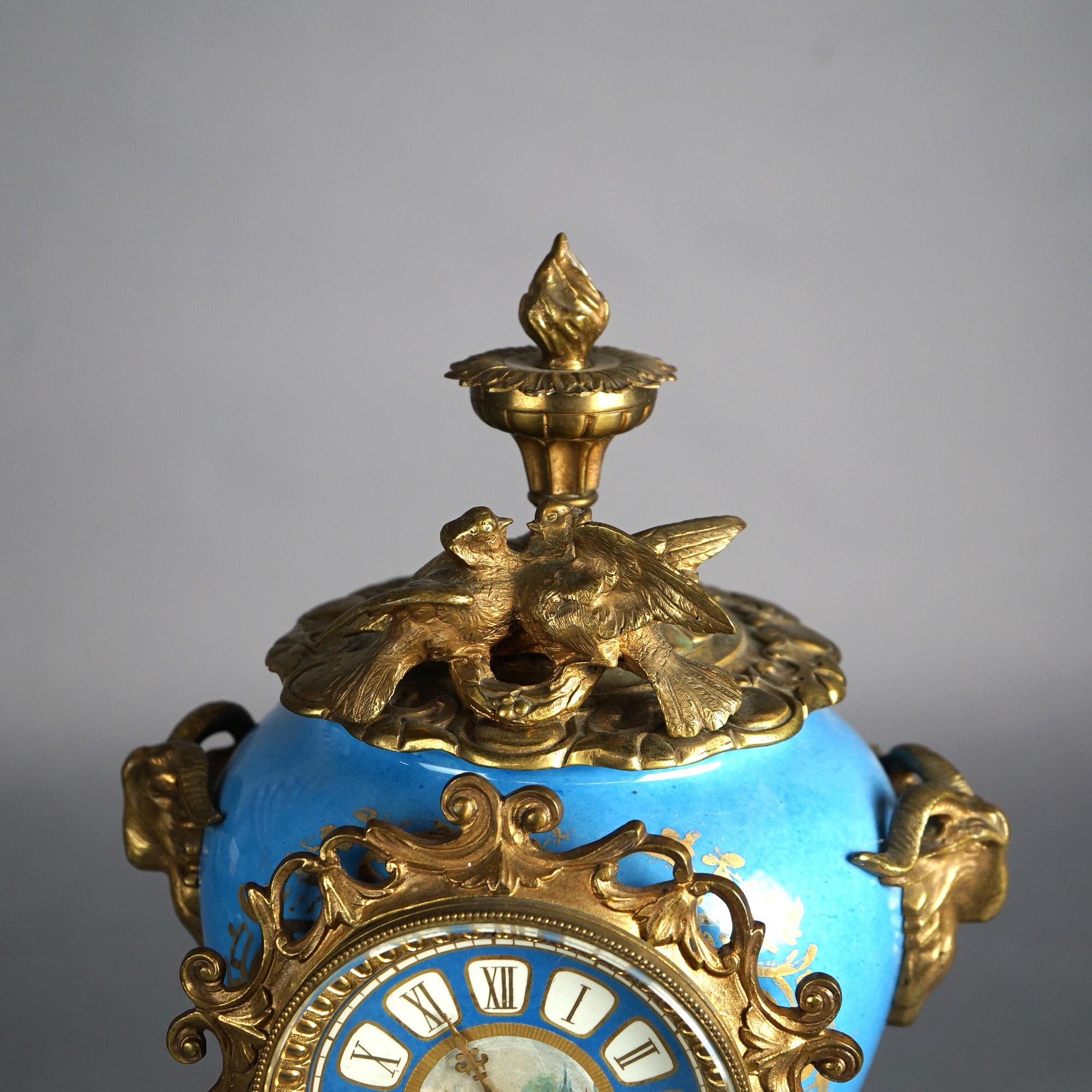 Antique Sevres Porcelain & Figural Cherub Cast Bronze Mounted Mantle Clock C1880 8