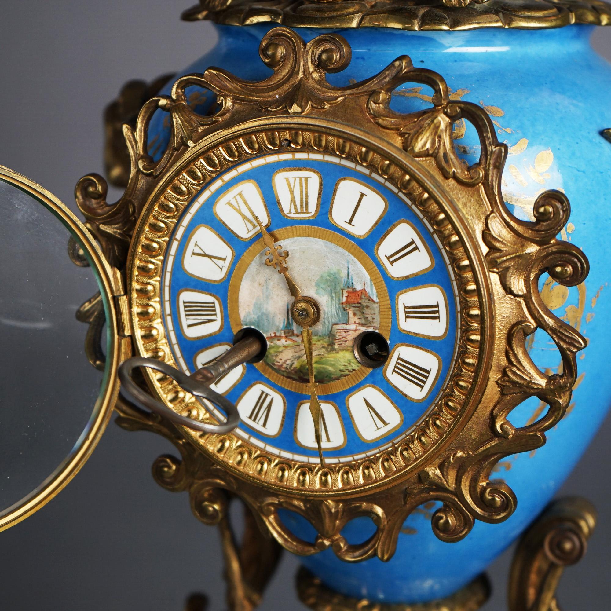 Antique Sevres Porcelain & Figural Cherub Cast Bronze Mounted Mantle Clock C1880 9