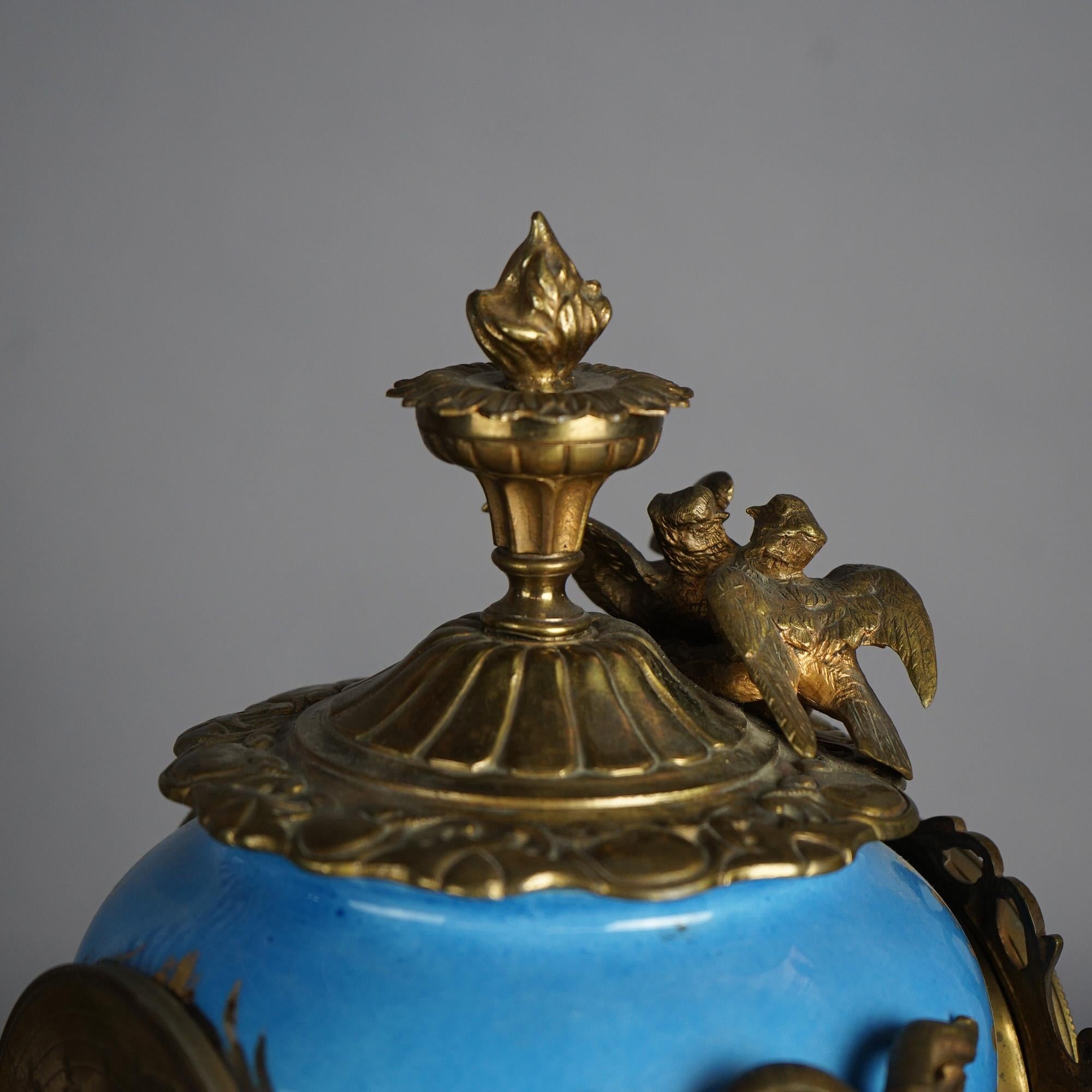 Antique Sevres Porcelain & Figural Cherub Cast Bronze Mounted Mantle Clock C1880 12