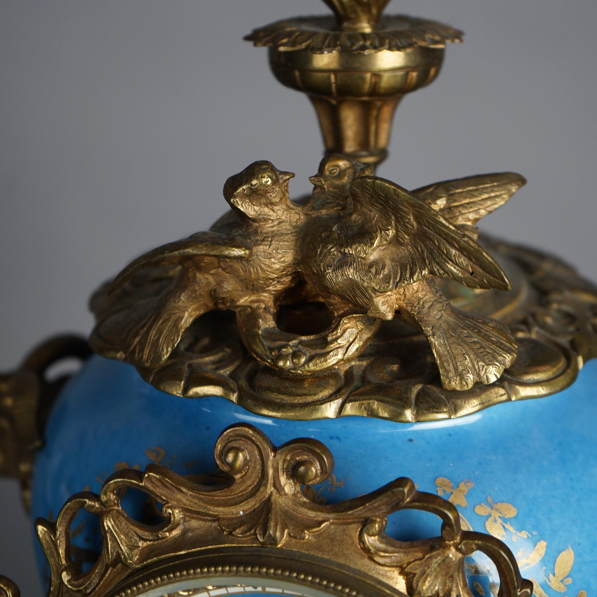 Antique Sevres Porcelain & Figural Cherub Cast Bronze Mounted Mantle Clock C1880 13