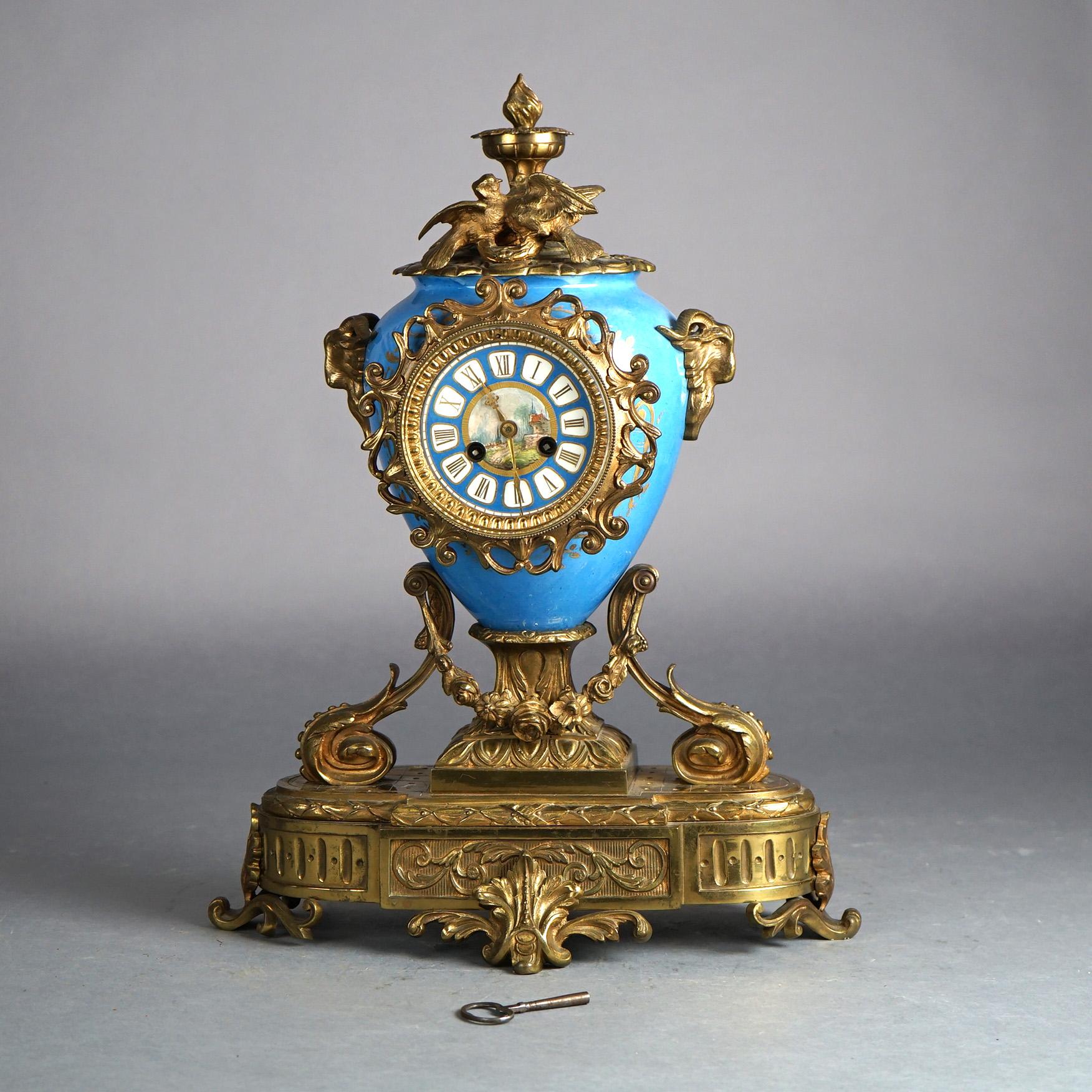 19th Century Antique Sevres Porcelain & Figural Cherub Cast Bronze Mounted Mantle Clock C1880 For Sale