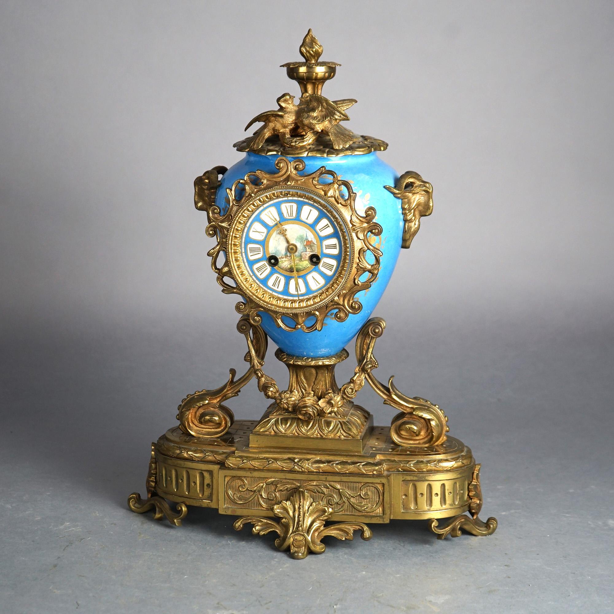 Antique Sevres Porcelain & Figural Cherub Cast Bronze Mounted Mantle Clock C1880 1