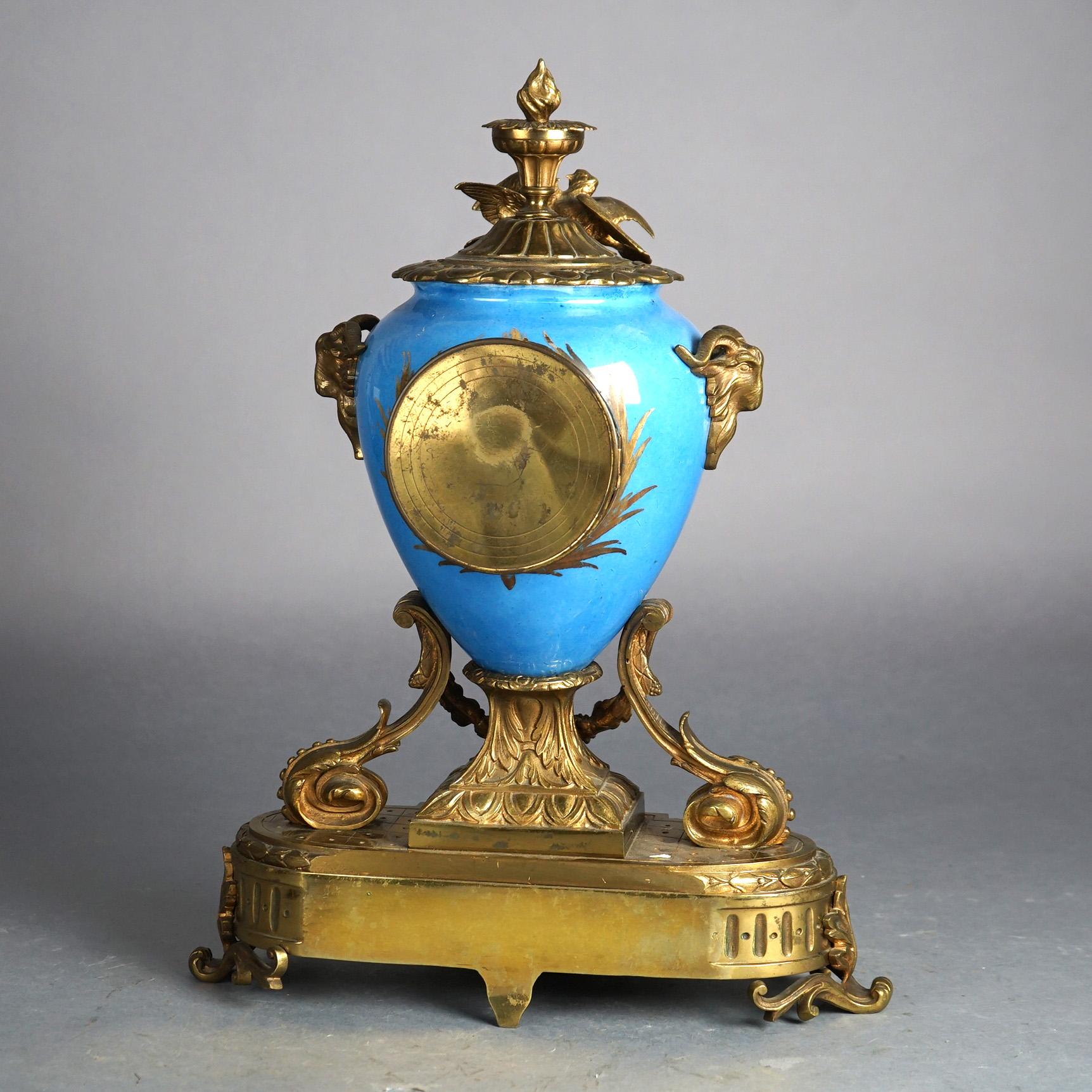 Antique Sevres Porcelain & Figural Cherub Cast Bronze Mounted Mantle Clock C1880 4