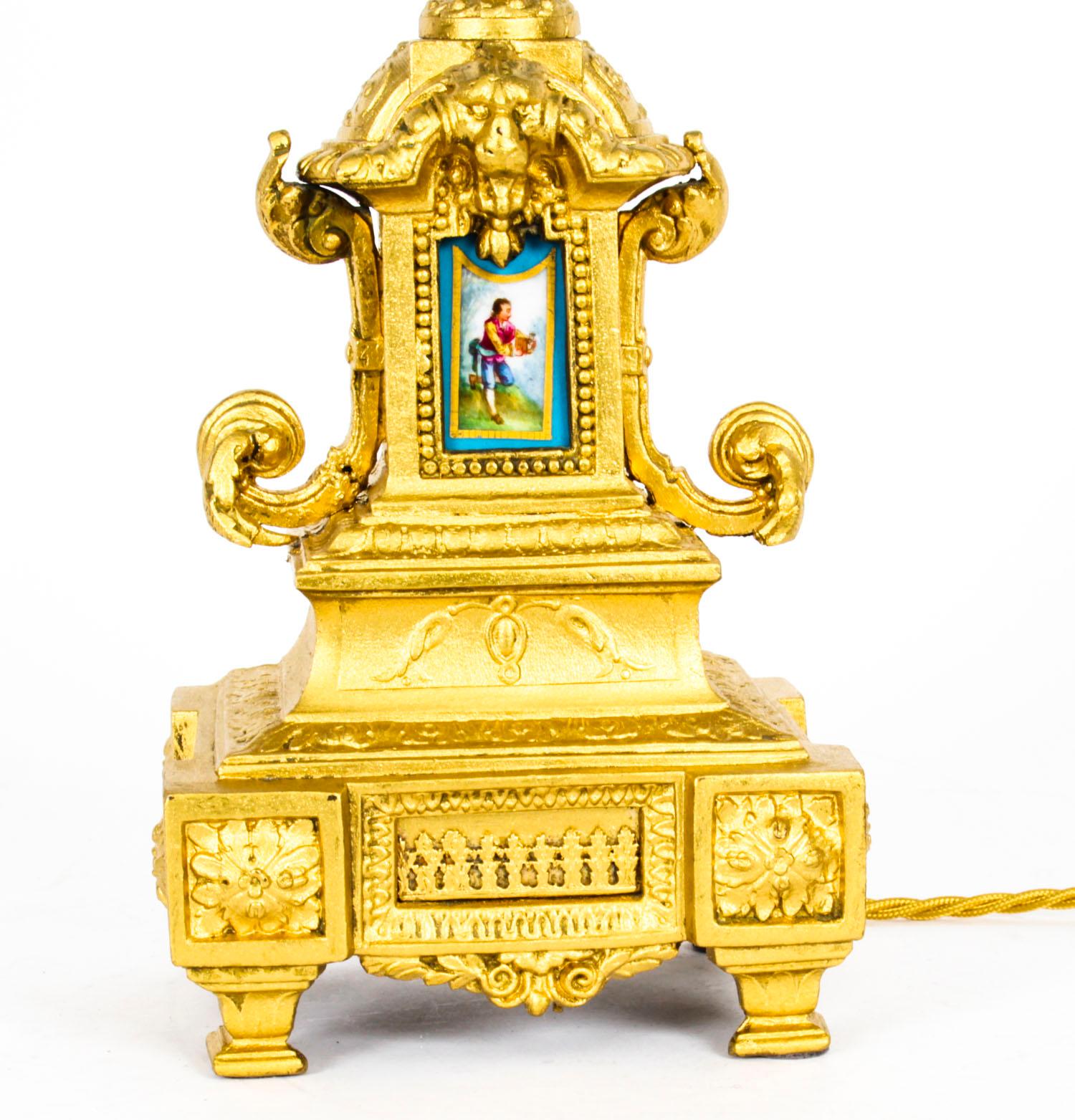 French Antique Sevres Porcelain & Gilded Table Lamp, 19th C