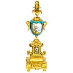 Antique Sevres Porcelain & Gilded Table Lamp, 19th C