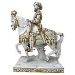 Centro de mesa antiguo de porcelana de Sevres Rey Francisco I a caballo