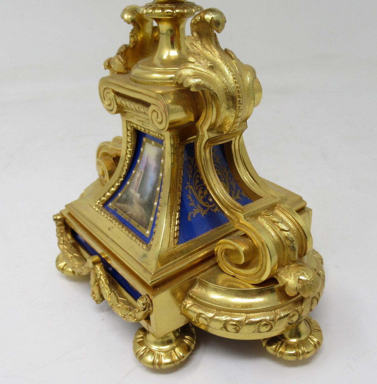Antique Sèvres Porcelain Ormolu Gilt Bronze Cobalt Blue Candelabra Candlesticks 3