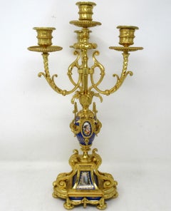 Antique Sèvres Porcelain Ormolu Gilt Bronze Cobalt Blue Candelabra Candlesticks