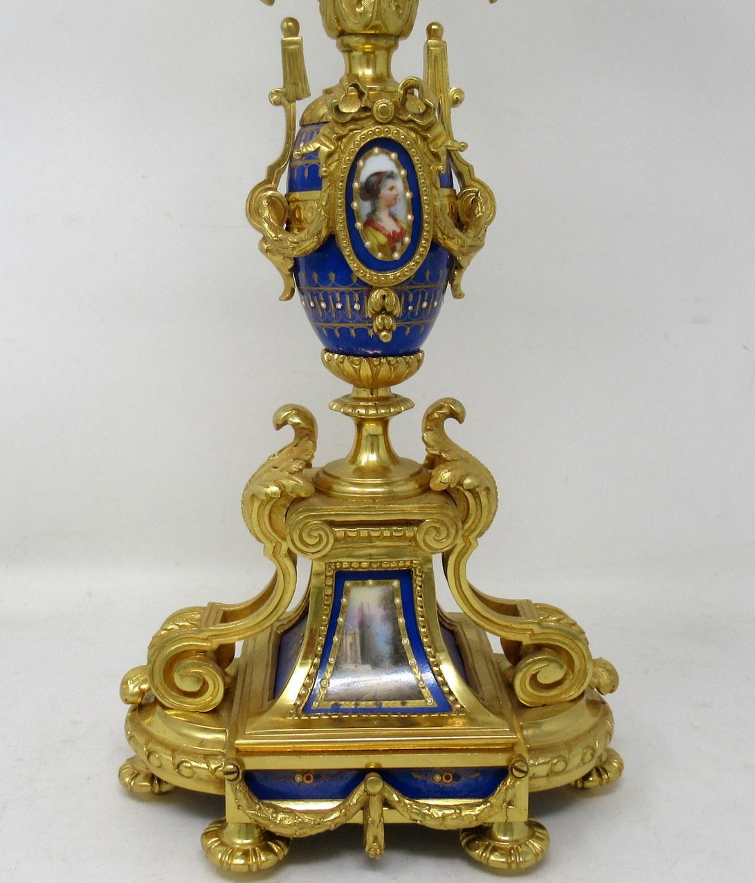 Antique Sèvres Porcelain Ormolu Gilt Bronze Cobalt Blue Candelabra Candlesticks 1