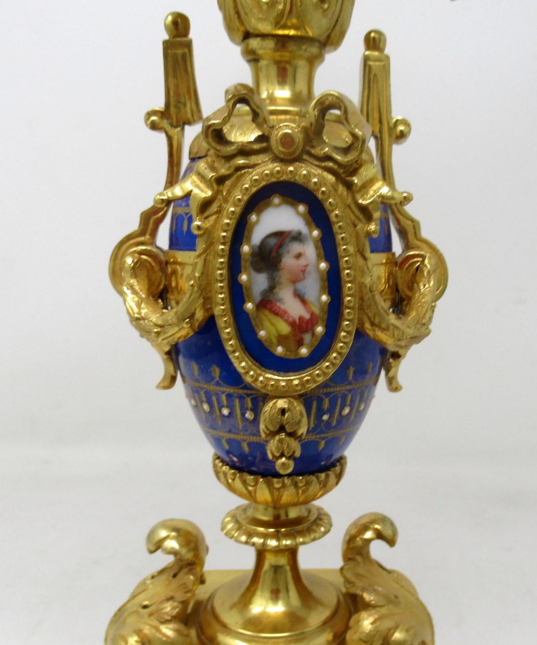 Antique Sèvres Porcelain Ormolu Gilt Bronze Cobalt Blue Candelabra Candlesticks 2