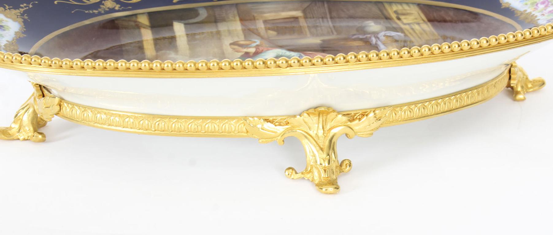 Antique Sevres Porcelain Ormolu Mounted Oval Dish, 19th Century 5